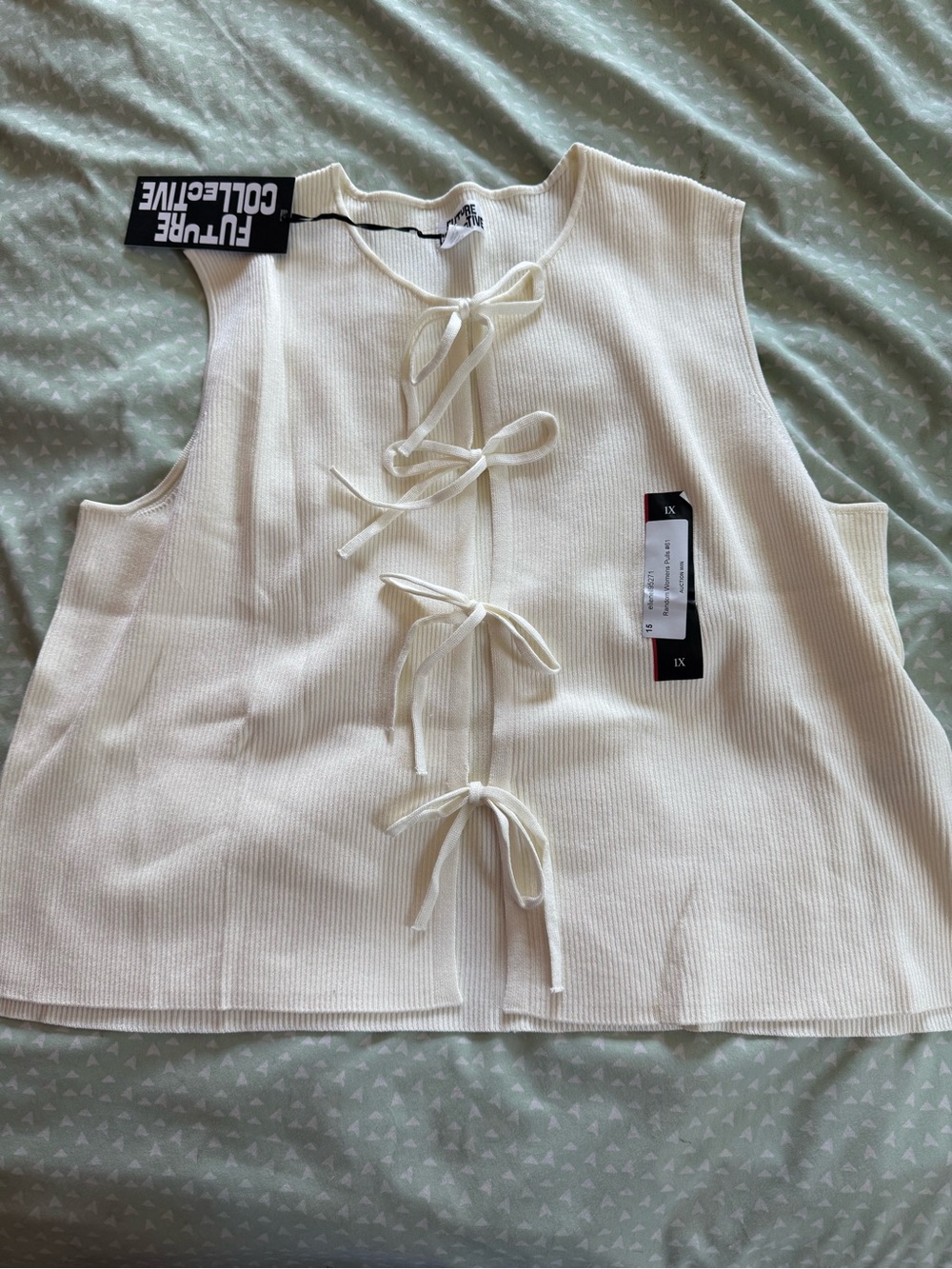Tie-Front Ribbed Cream Tank Top